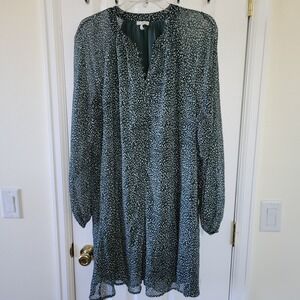 Joie Green XL Dress Button Front Sheer Long Sleeve Shift Chiffon Peasant Lined